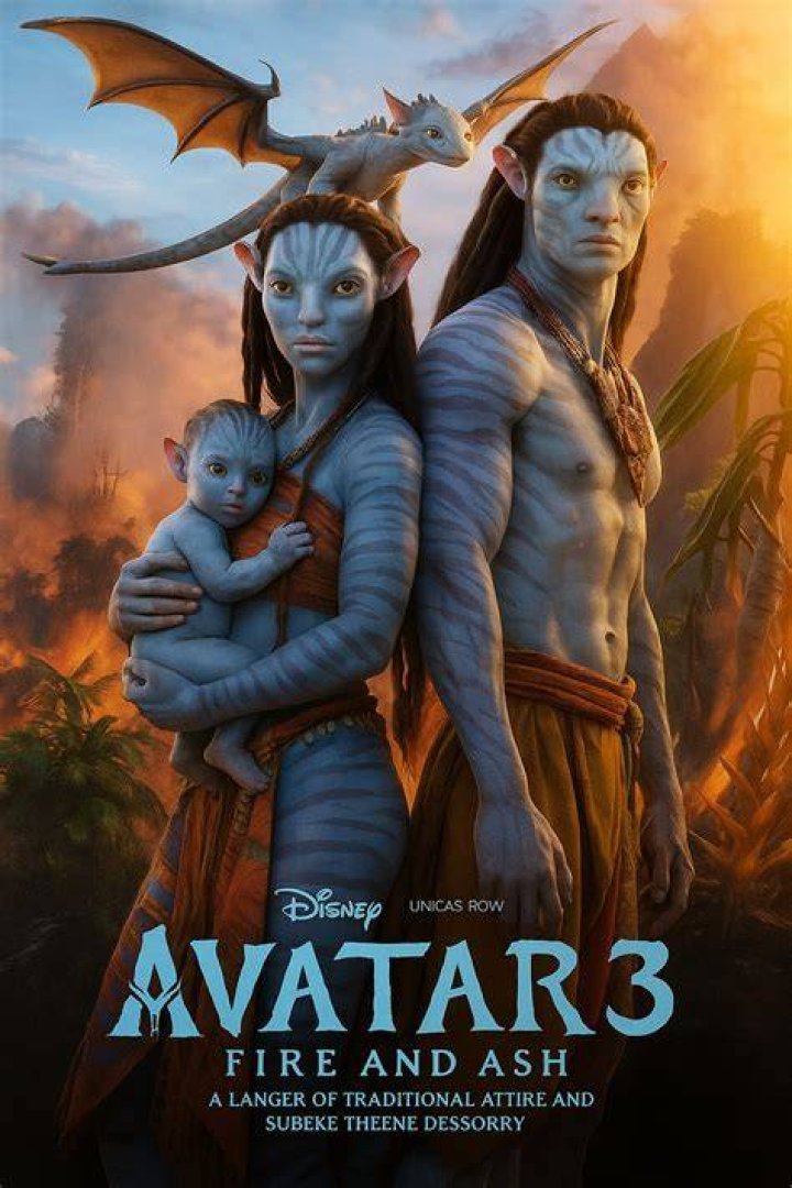 Jake and Neytiri with flames behind them in Avatar: The Way of Water.