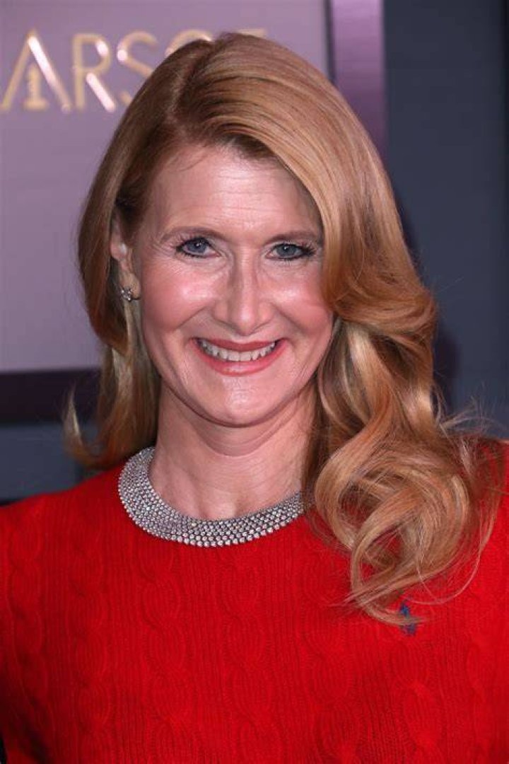 Laura Dern in a red suit in Recount 2008