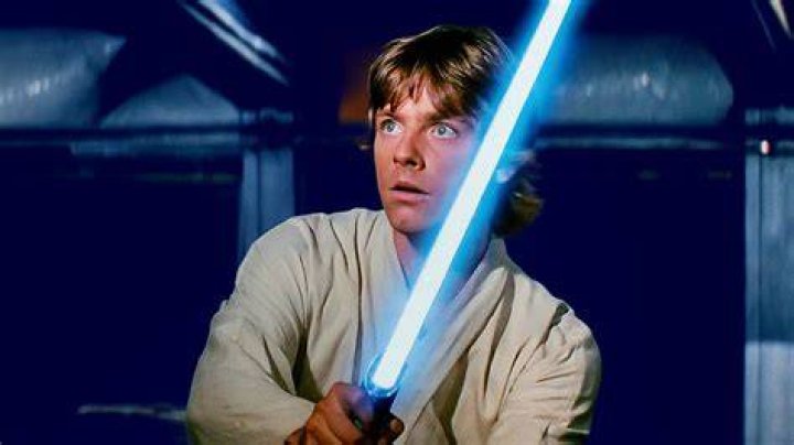 Luke Skywalker wielding a blue lightsaber in Star Wars A New Hope and Ahsoka Tano wielding a green lightsaber in Star Wars The Clone Wars