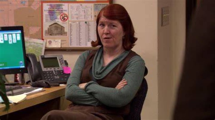 Meredith at office in talking head interview/Meredith on top of Michael's car after he hit her with it.