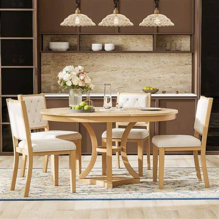 Oswell 5Piece Dining Room Set w/ Cream Chairs by Acme Furniture