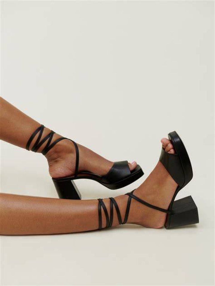 Reformation Magda Ankle Tie Platform heels with arch support