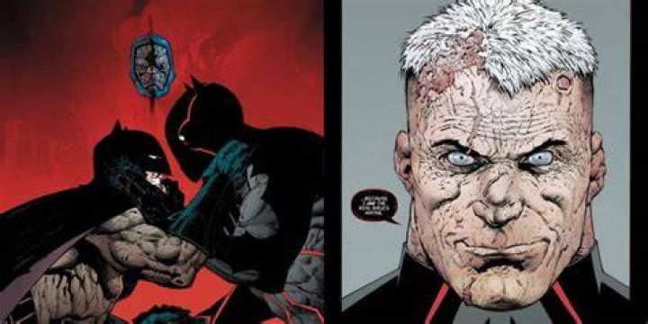 Split image showing Batman fighting Joker and Bruce flirting with Selina