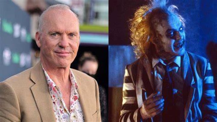 Split image showing Michael Keaton in a poster for Dopesick and in a scene from Birdman