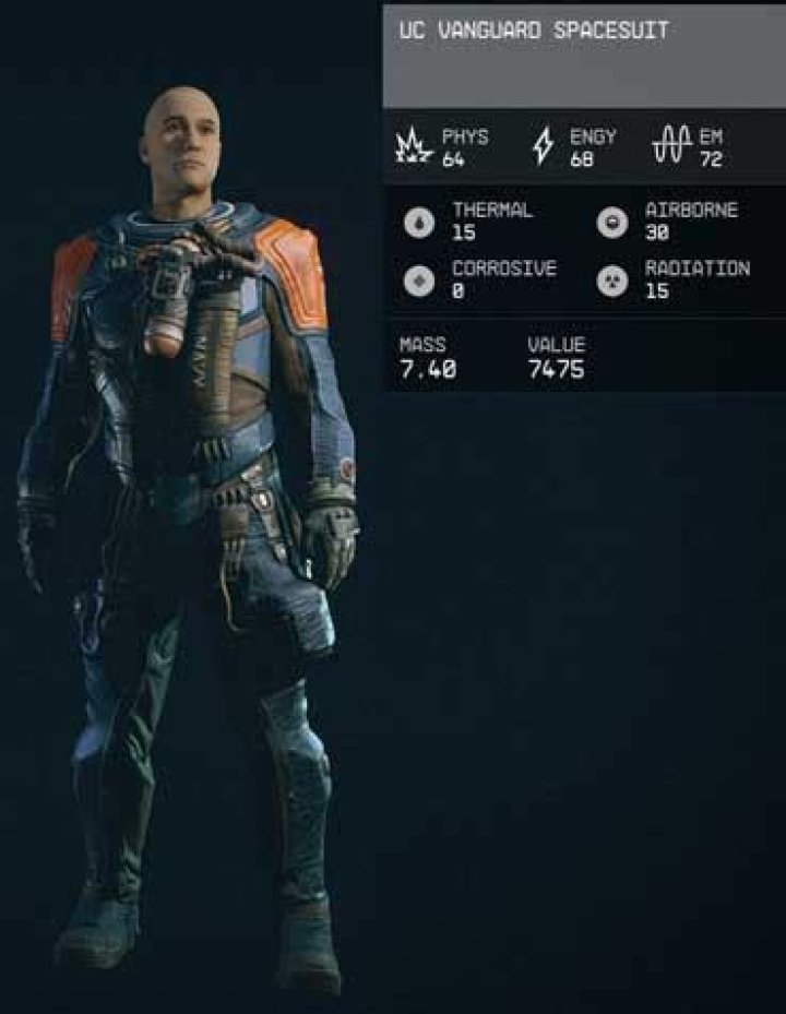 Starfield Player In UC Vanguard Armor Set Waving On Desert Planet