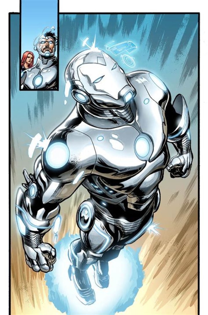 Superior Iron Man fights the original Iron Man in Marvel Comics.