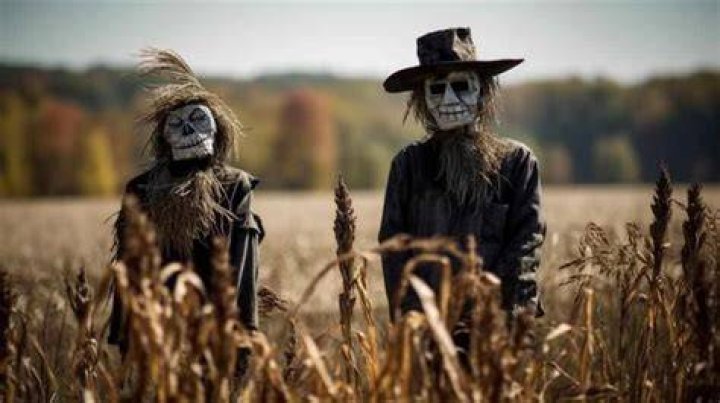 Two scarecrows guard a crop of sunflowers in Stardew Valley